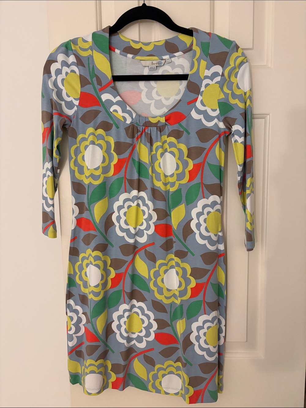 Boden Scoop-Neck Tunic in Blue with Yellow, Green and Red Floral Print